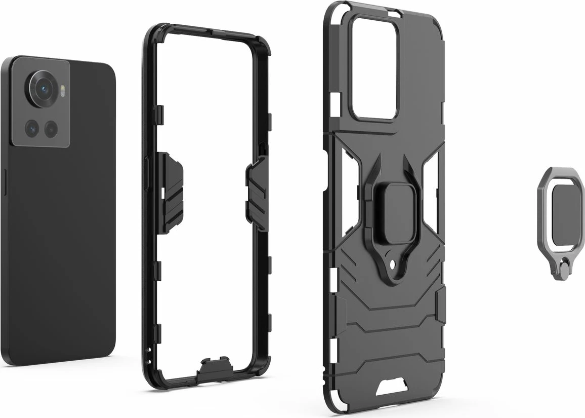 Mbështjellës Hurtel Ring Armor për OnePlus Ace, me dorezë magnetike, i zi