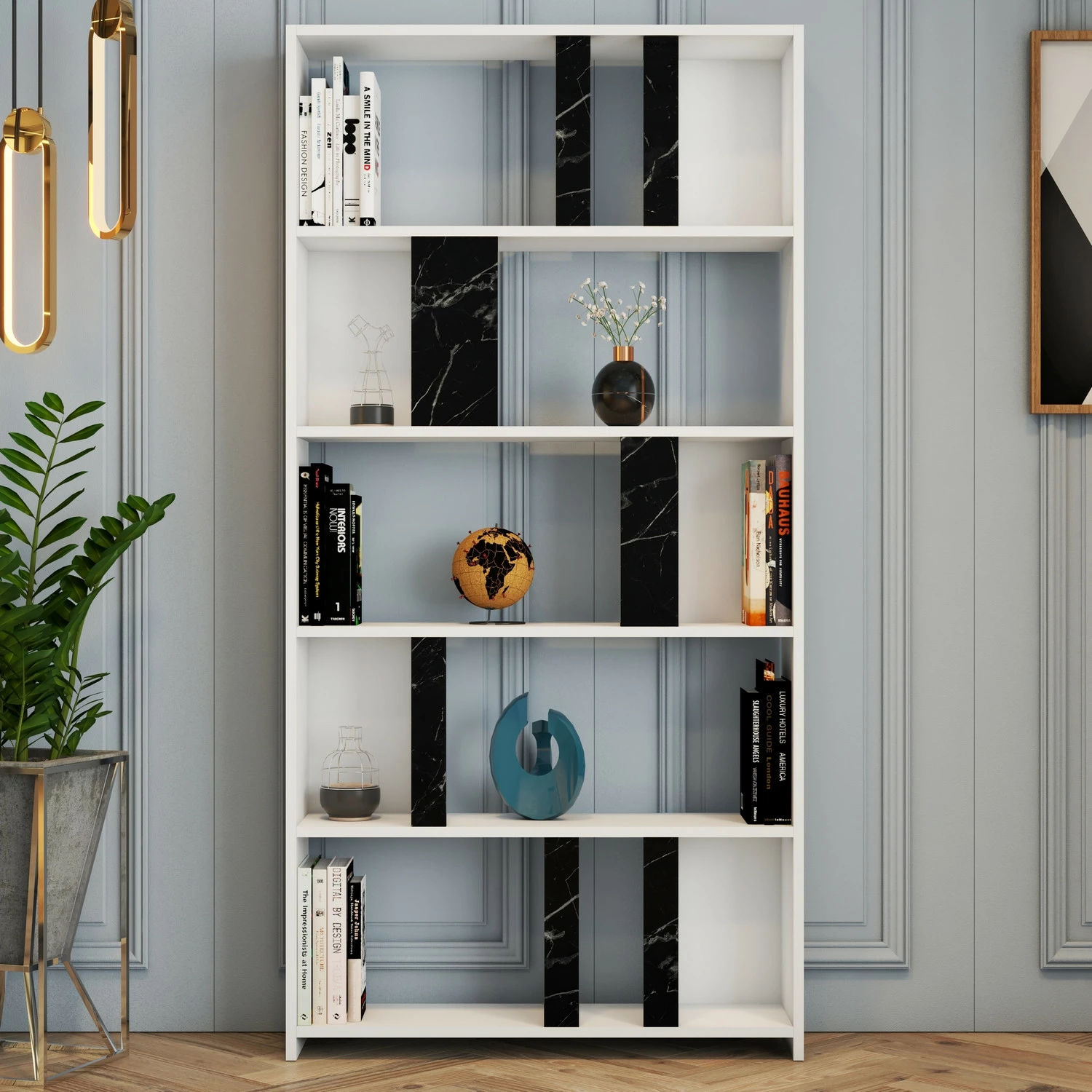 Raft librash Hanah Home, Lima, bardhë, mermer i zi
