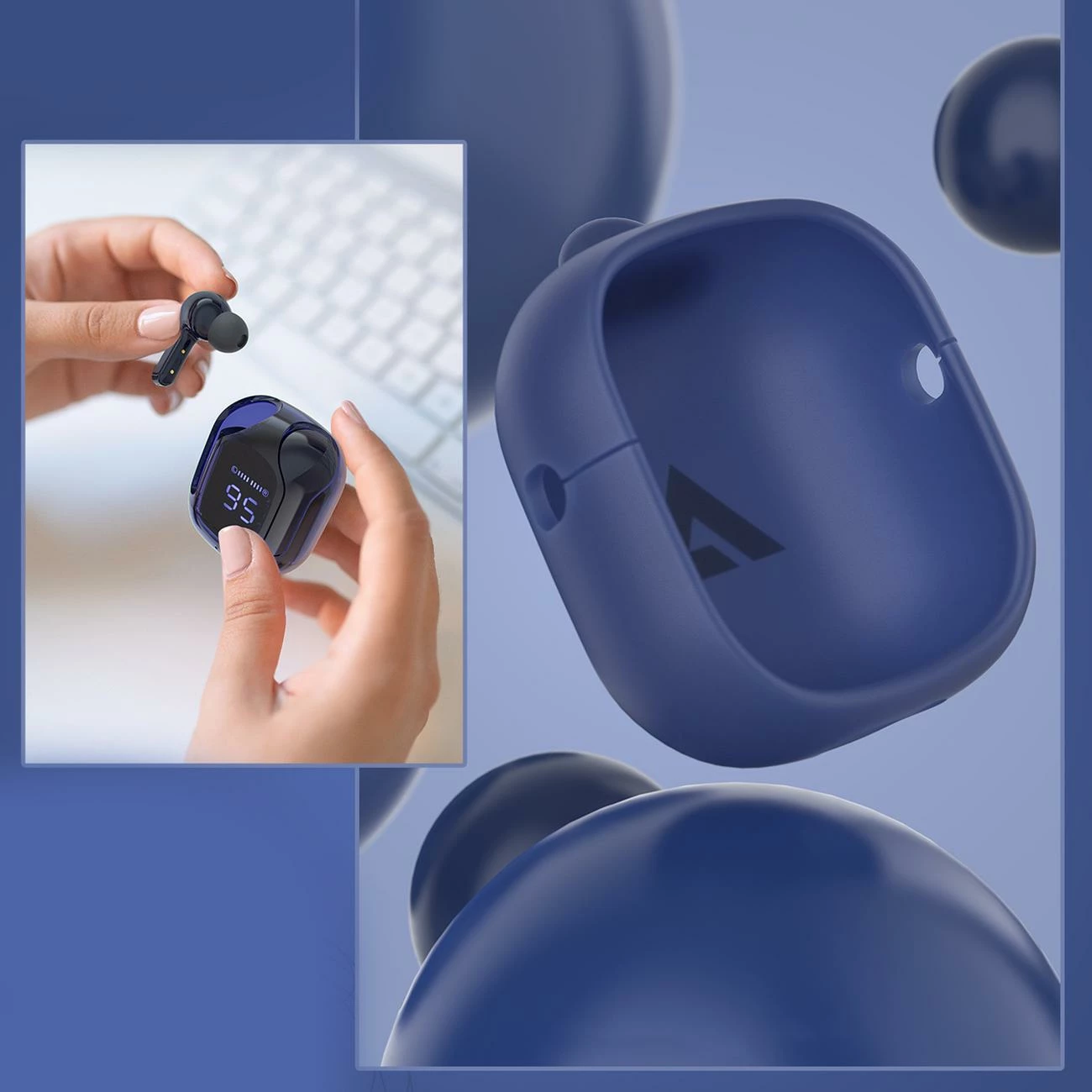 Kufje Acefast T6 TWS wireless, Bluetooth, me ekran LED, Blu