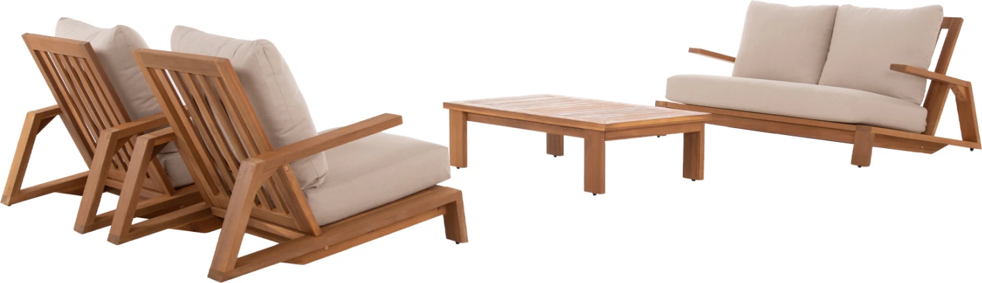 Set lounge për jashtë, 4 pjesë, MIREX, dru akacie, jastëk me mbulesa poliester ecru