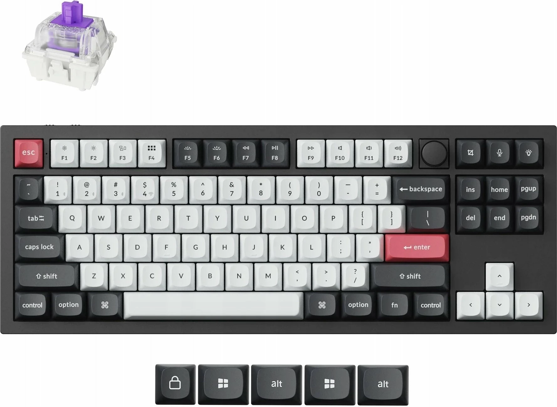 Tastierë mekanike Keychron Q3 HE QMK Wireless TKL 80% me knob, Gateron Double-Rail Magnetic Nebula Switch, Carbon Black