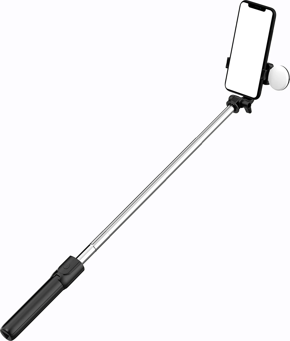 Selfie stick Hurtel WR1YXS me tripod teleskopik, llambë LED, Bluetooth, 71 cm, e zezë