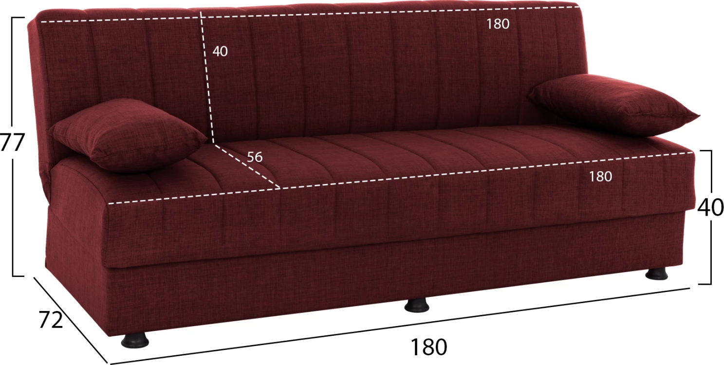 Sofa-shtrat, 3 vendesh, pëlhurë e kuqe, ANDRI FH3239.06