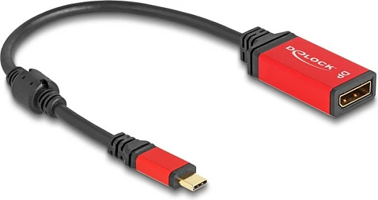 Adapter DeLOCK USB-C në DisplayPort 1.4, 0.2m, 8K 30Hz, HDR, kuqe/zi