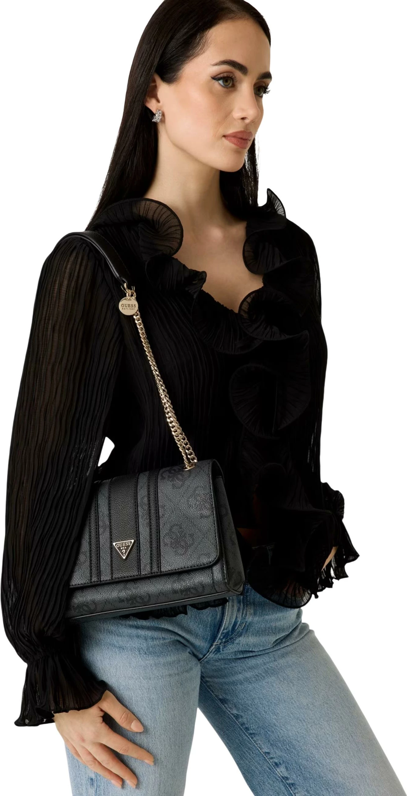 Çantë krahu Guess Elsie HWSS96 72210 për femra, antracite
