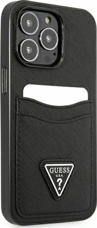 Kutí telefoni Guess Saffiano Triangle për iPhone 13/13 Pro, e zezë
