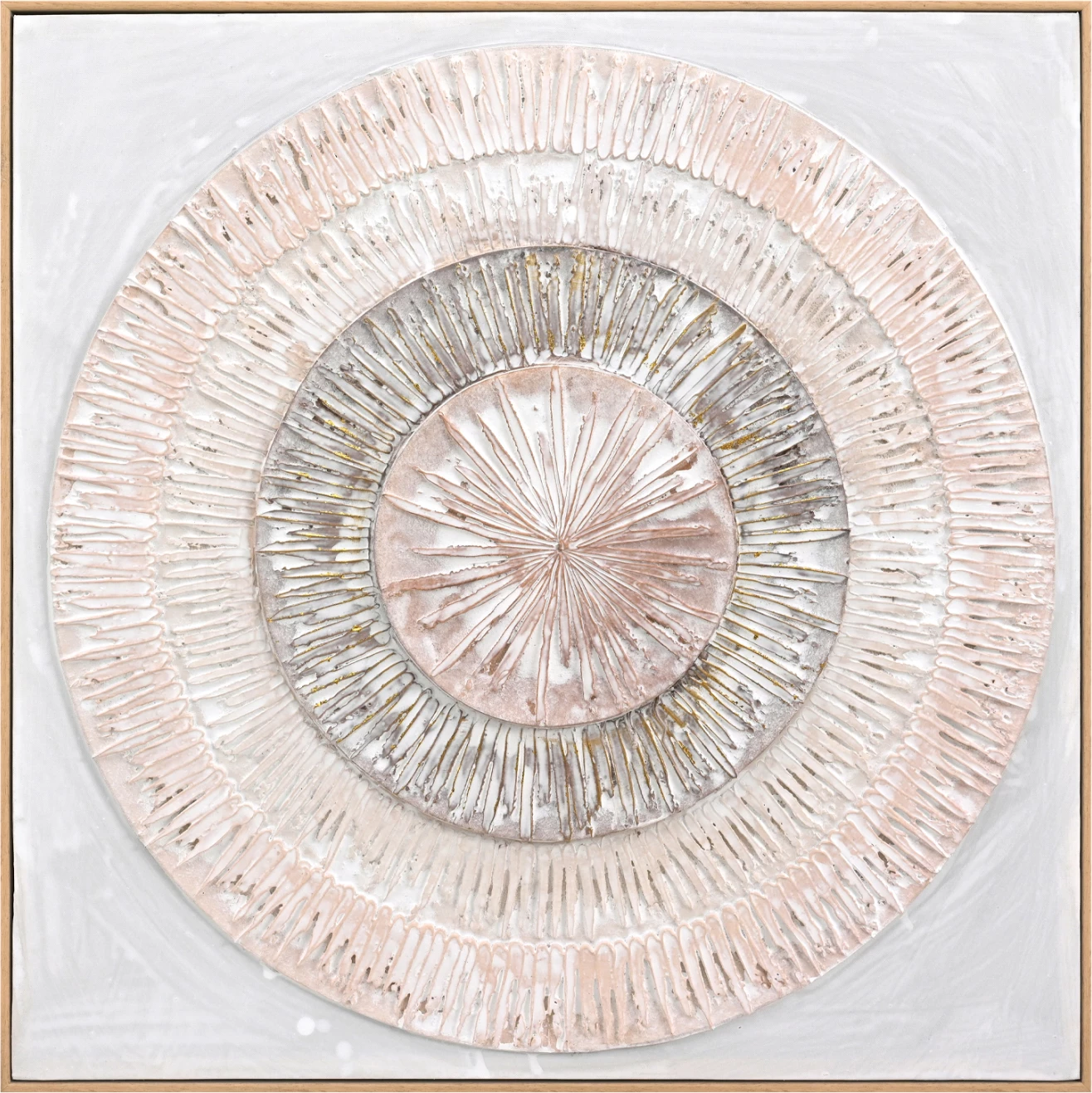 Pikturë muri 3D FH4578 me kornizë PS ngjyrë bezhë, rrathe të punuar me dorë, 82x4.5x82 cm