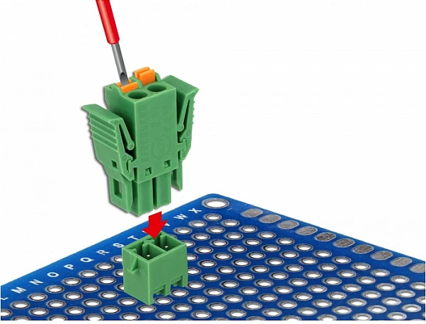 Terminal block DeLOCK 65968, 2-pin, AWG 24-12, për PCB, i gjelbër