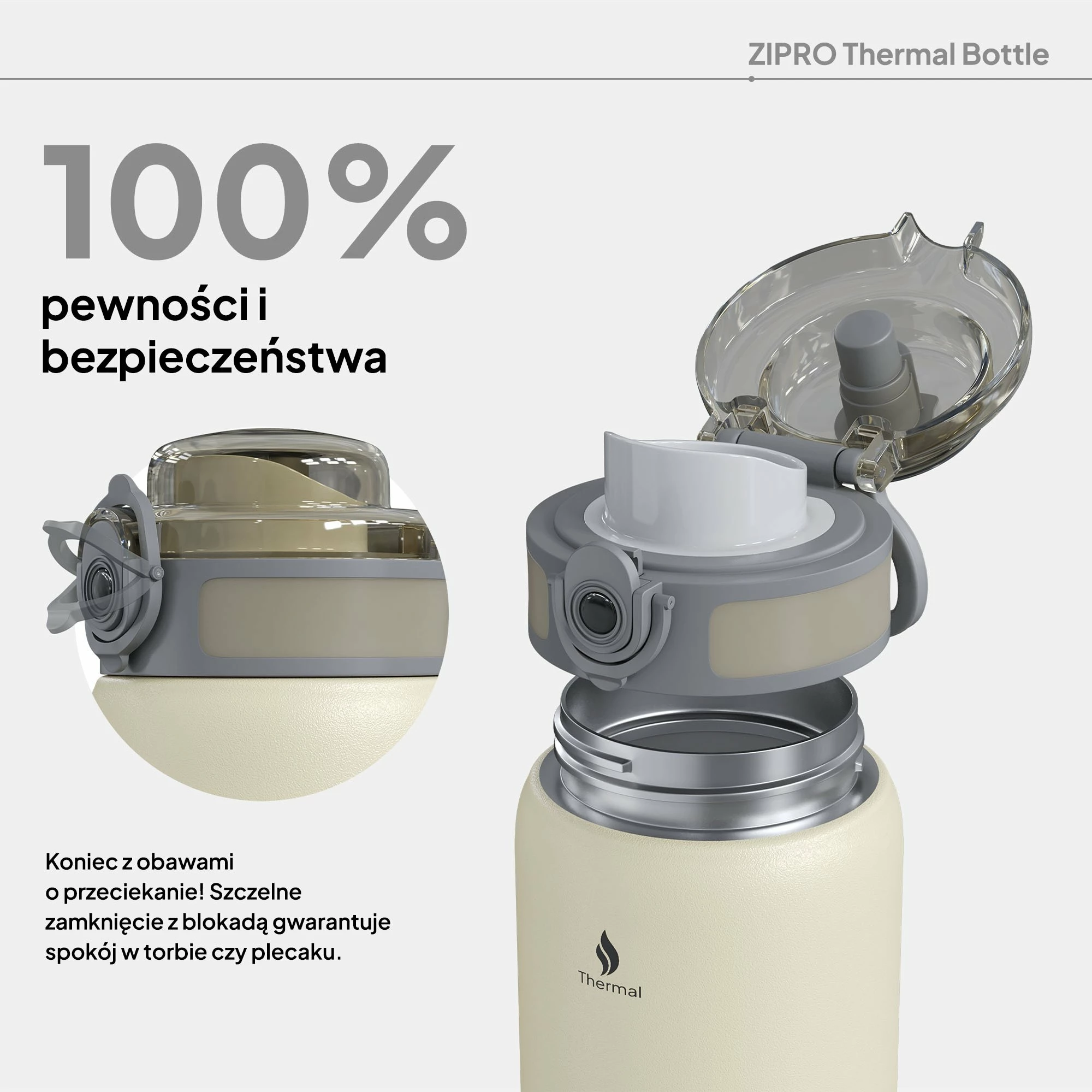 Shishe termike Zipro 1000 ml inox 18/8, bezhë