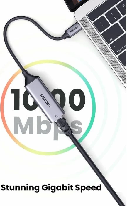 adapter rrjeti USB-C në RJ45 Gigabit UGREEN 50737 10/100/1000 Mbps, argjendtë