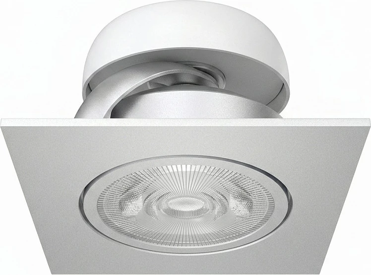 Spot LED tavanor i integrum Synergy21 Helios, katror, i rrotullueshëm, dritë e ngrohtë, argjend