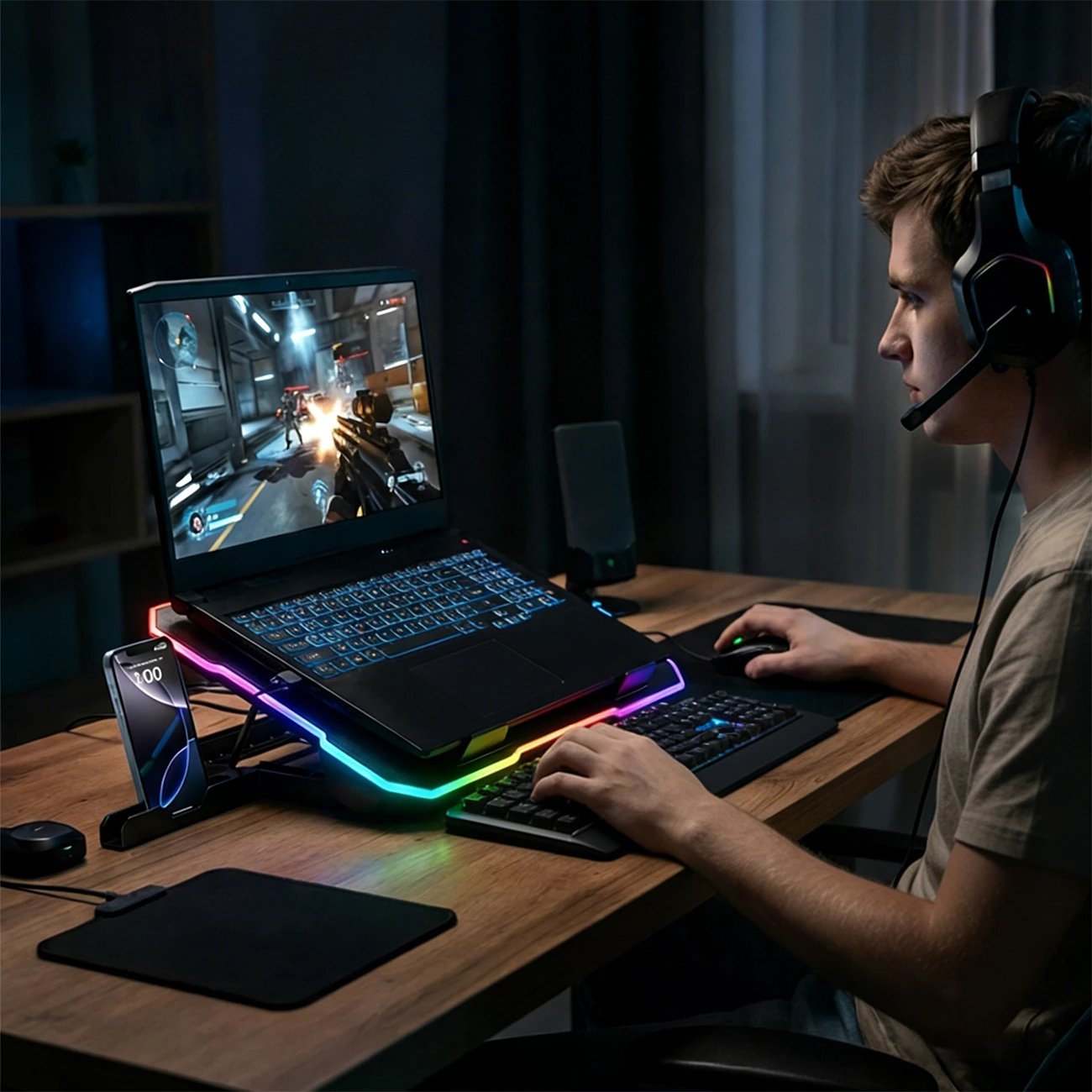 Bazë ftohëse për laptop Wozinsky WDCX-A26 NitroCool, 9"-17", RGB, 2x ventilatorë, 2x USB 2.0, E zezë