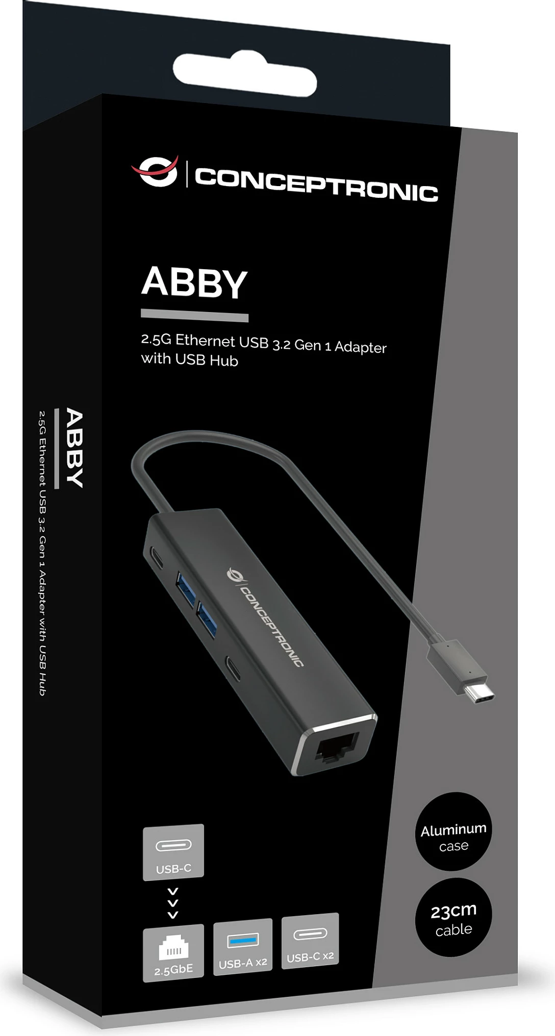 Adapter Ethernet USB-C Conceptronic ABBY14B, 2.5GbE, USB hub 2x USB-A 2x USB-C, gri