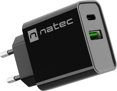 Karikues Natec Ribera 20W me USB-A dhe USB-C, ngjyrë e zezë