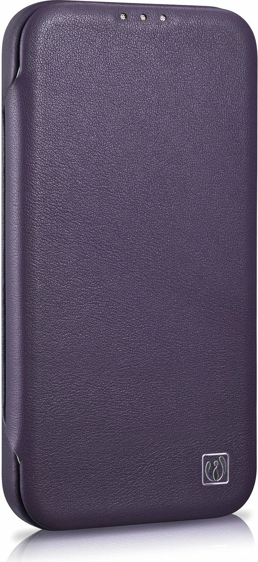 Mbështjellës iCarer CE Premium lëkurë, për iPhone 14 Plus, MagSafe, vjollcë e errët