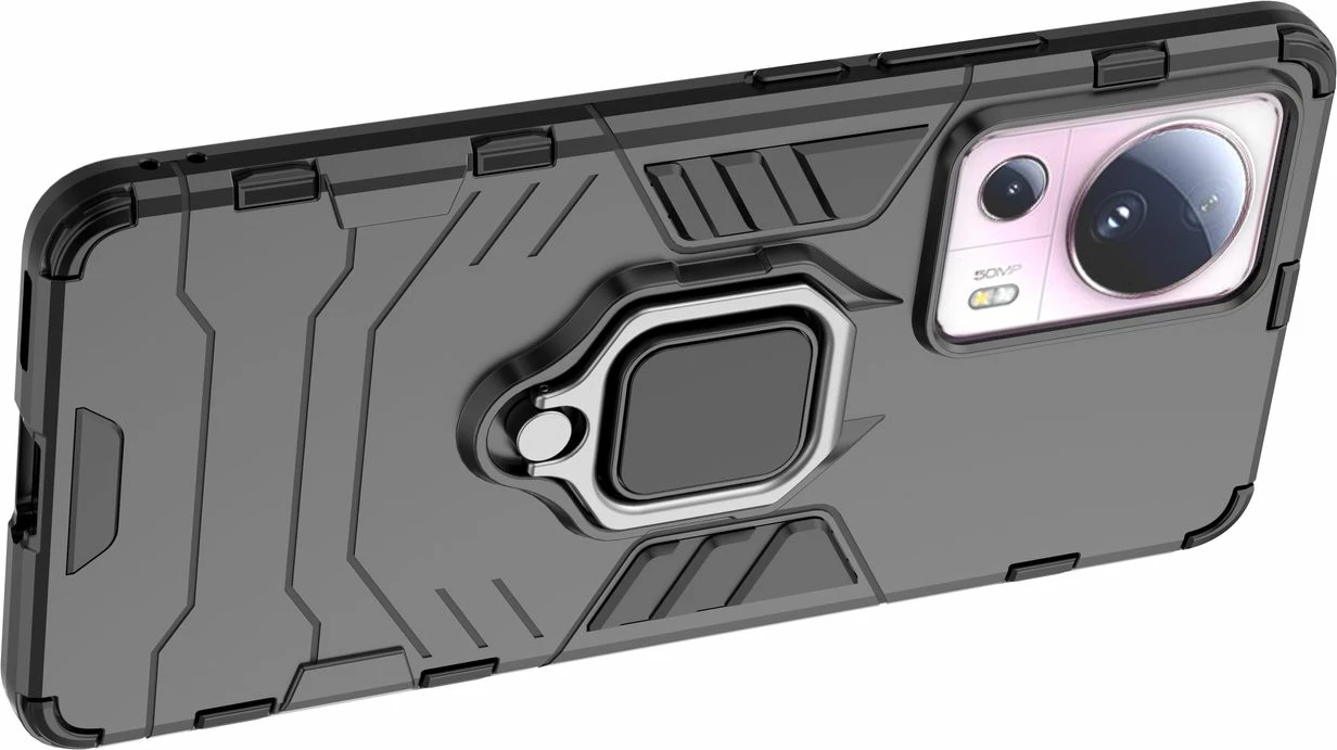 Mbështjellës Hurtel Ring Armor për Xiaomi 13 Lite, me unazë mbajtëse, i zi