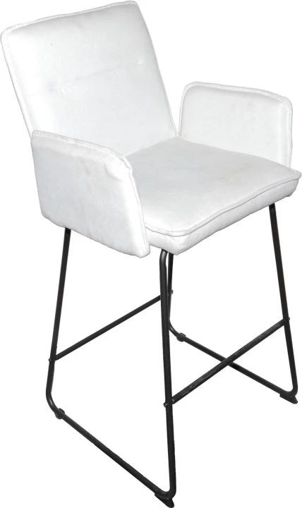 Karrige për bar Essential, stof i bardhë, këmbë metalike të zeza, set prej 4 copësh, 57x64.5x107cm