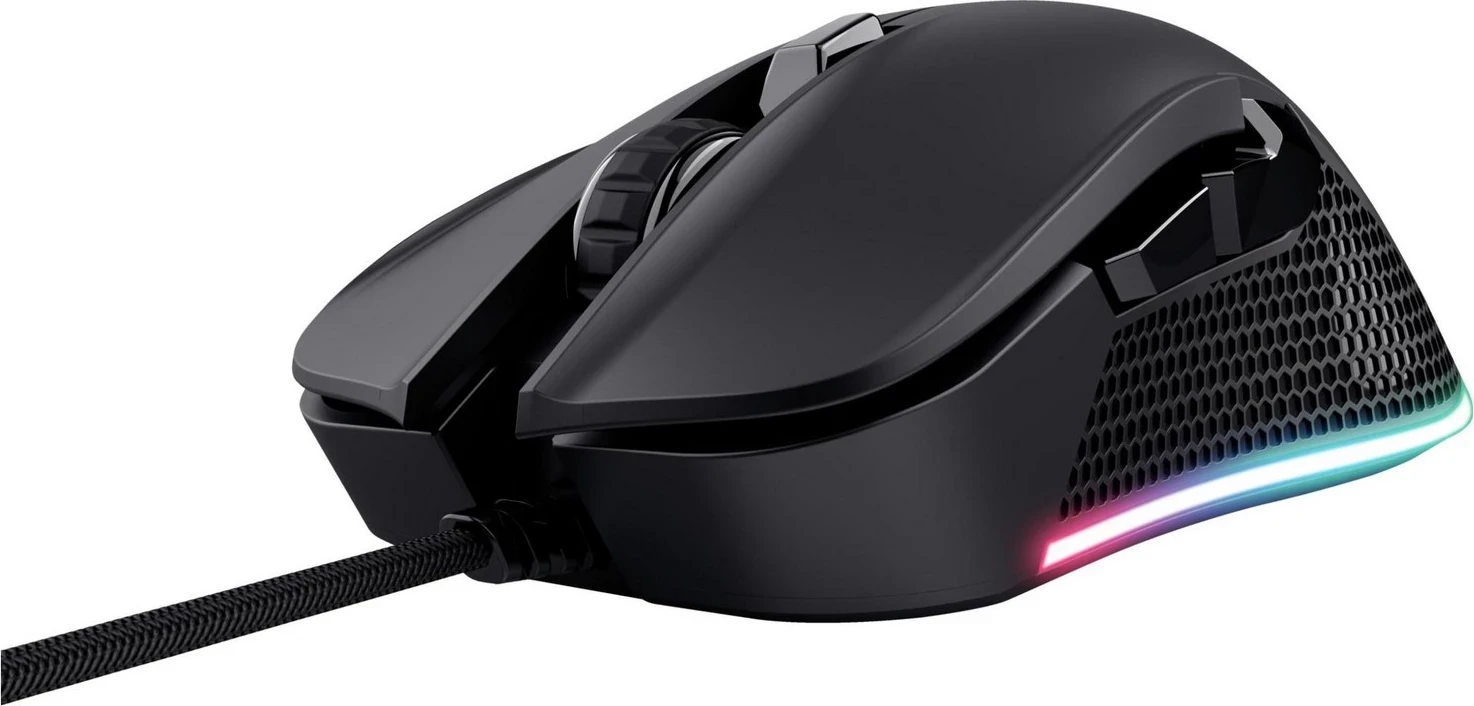 Maus për lojëra Trust GXT922 Ybar, me dritë RGB, i zi