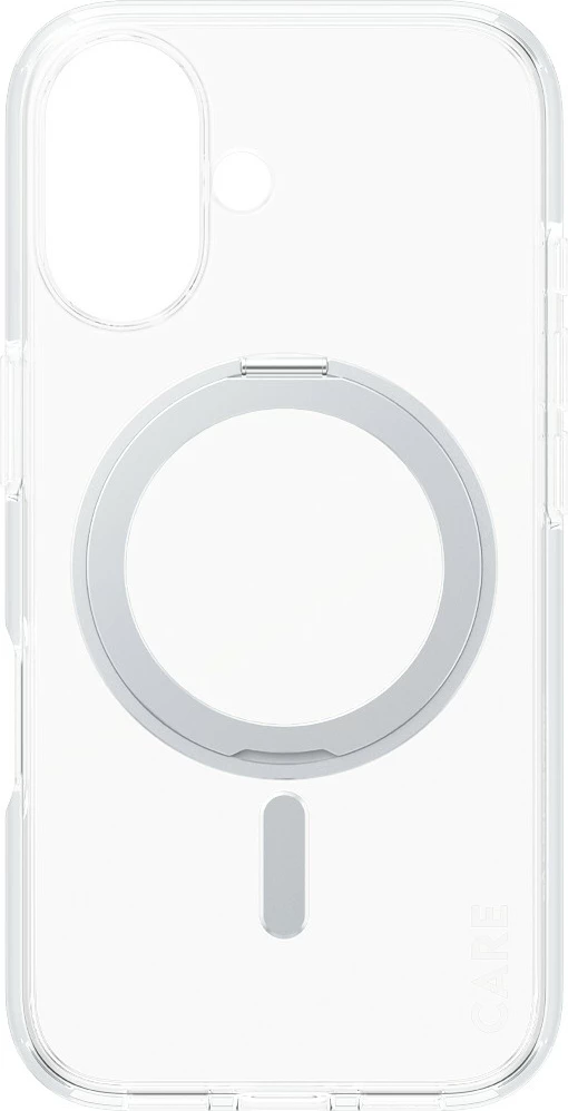 Mbështjellës PanzerGlass CARE Case, MagSAFE, kickstand argjendtë, për iPhone 16, transparent