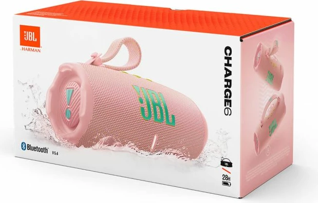 Altoparlant portativ Bluetooth JBL Charge 6, deri 28 orë bateri, IP68, power bank i integrum, Auracast, roze