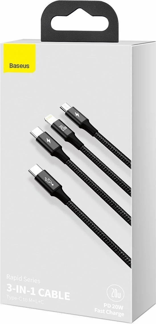 Kabllo 3-në-1 Baseus Rapid Series CAMLT-SC01, 1.5m, e zezë