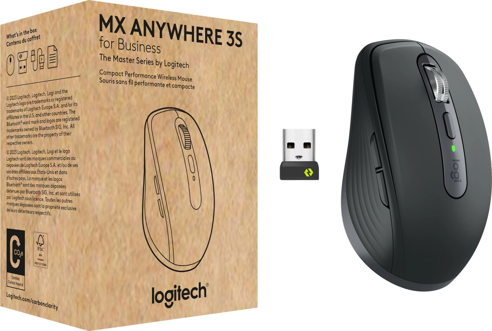 Maus Logitech MX Anywhere 3S për Biznes, Djathtas, Laser, RF Wireless + Bluetooth, 8000 DPI, Grafit