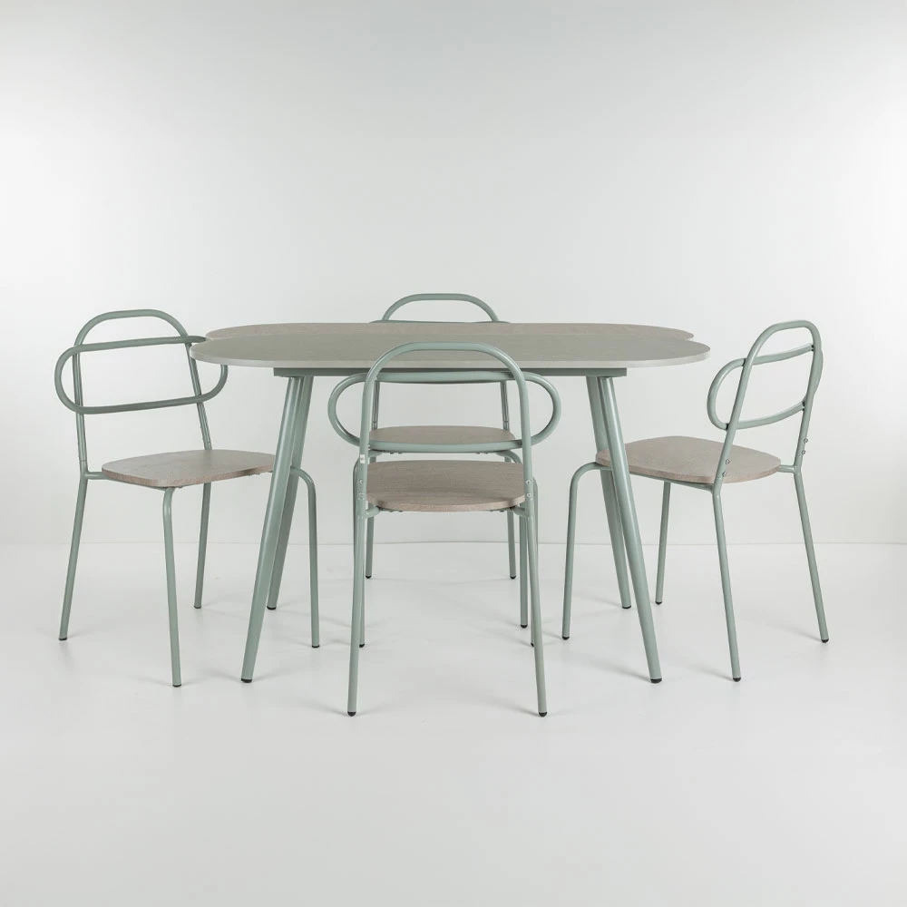 Tavolinë me karrige italiane, 4+1, ngjyrë gri-gur, 120x75x75