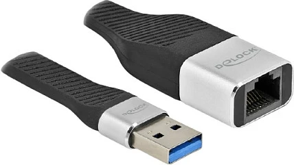Adapter rrjeti DeLOCK FPC USB-A në RJ-45, Gigabit 10/100/1000 Mbps, 13 cm, i zi/argjendtë