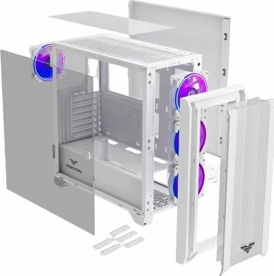 Kasë PREYON Nest Windy+ PRENWP04W Midi Tower ATX, 4x120mm PWM ARGB, USB-C, e bardhë