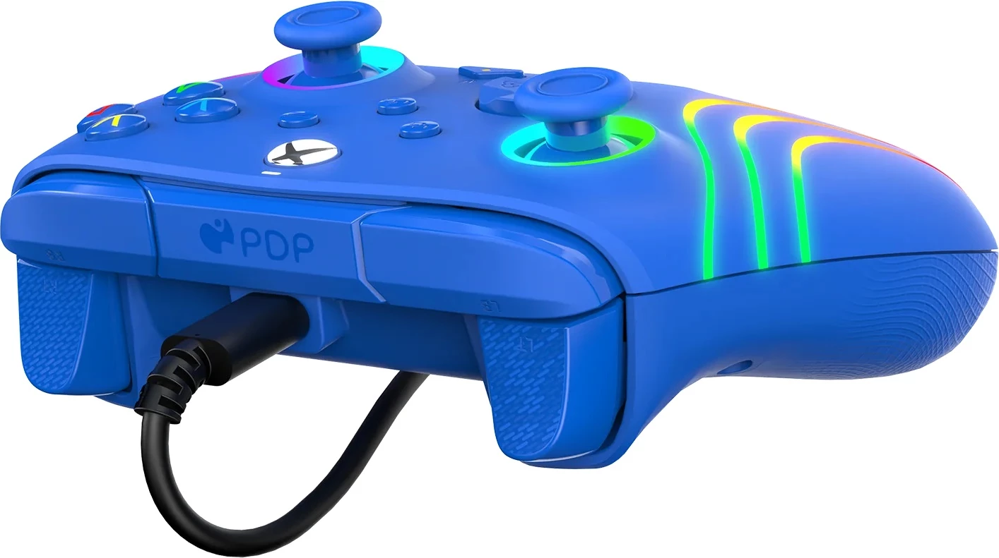 Kontroller me kabllo PDP Afterglow Wave për Xbox/PC, RGB, USB-C, kabllo 2.4 m, blu