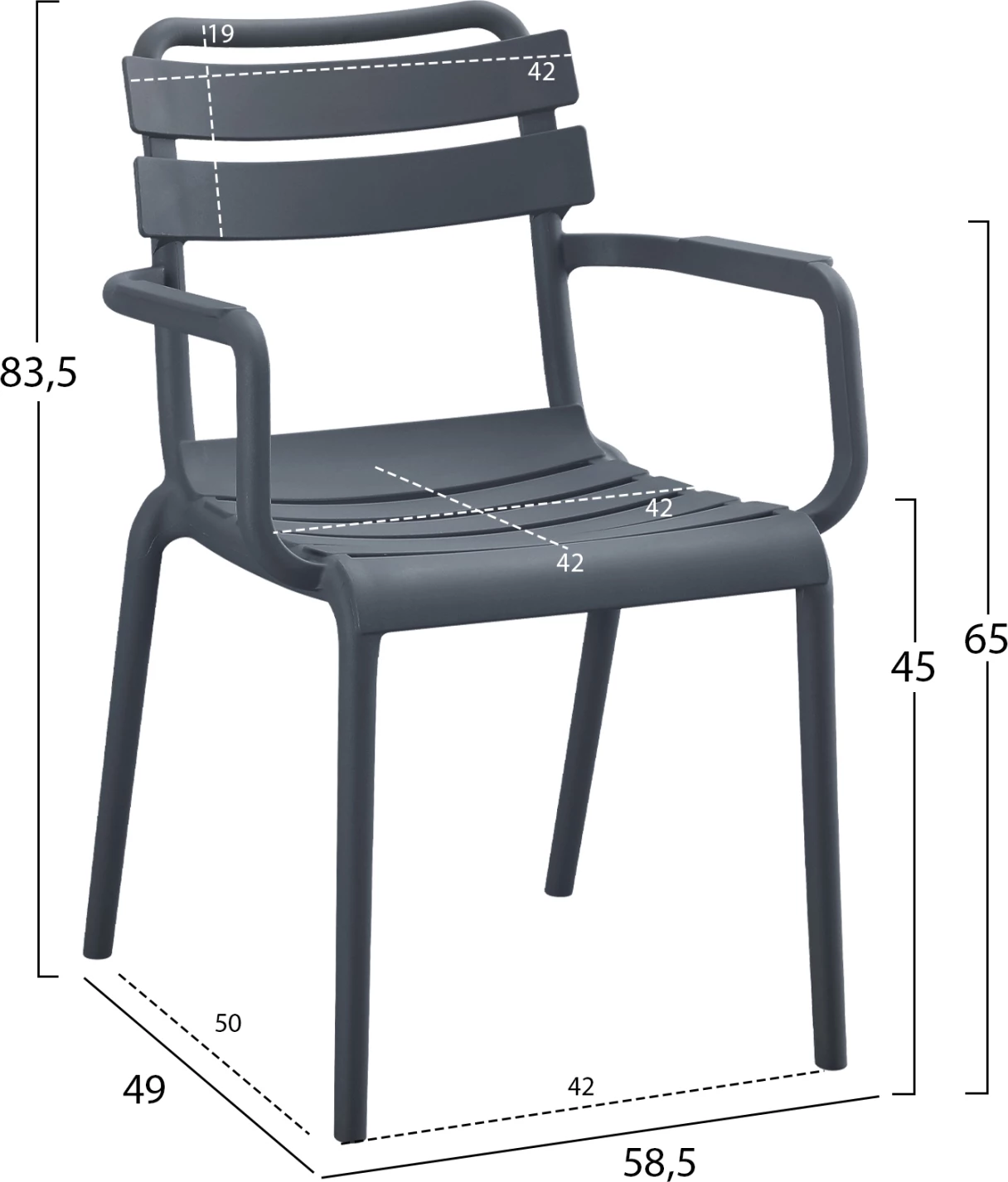 Karrige me krahë polipropileni PHILLY FH6123.03, ngjyrë gri, 58,5x49x83,5Hcm