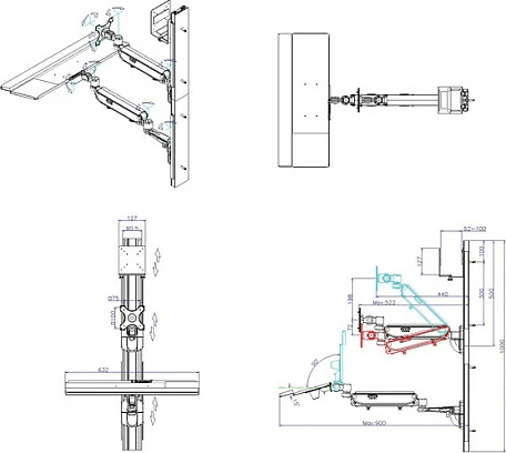 Stacion pune mural VALUE Wallmount Workstation, pneumatik, VESA 75/100, 10 kg, gri