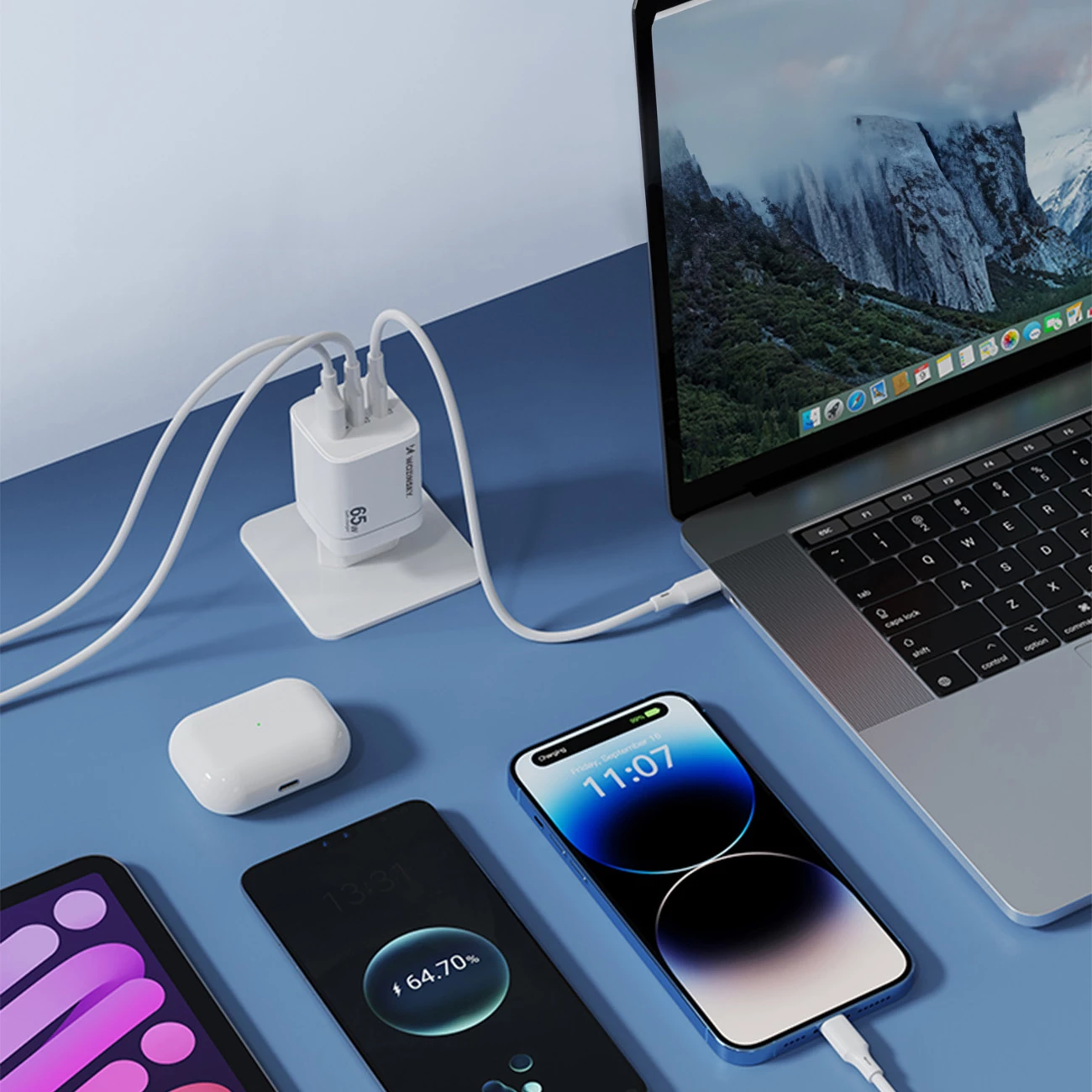 Karikues muri Wozinsky CGWCW, 65W, 2x USB-C, 1x USB-A, GaN, i bardhë