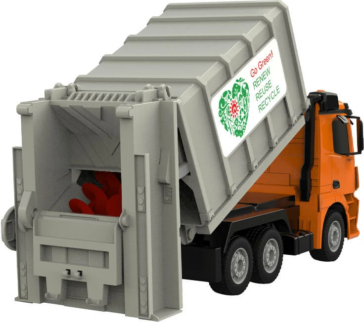 Kamion mbeturinash me telekomandë Double Eagle Mercedes-Benz Antos E676-003, 1:26, portokalli