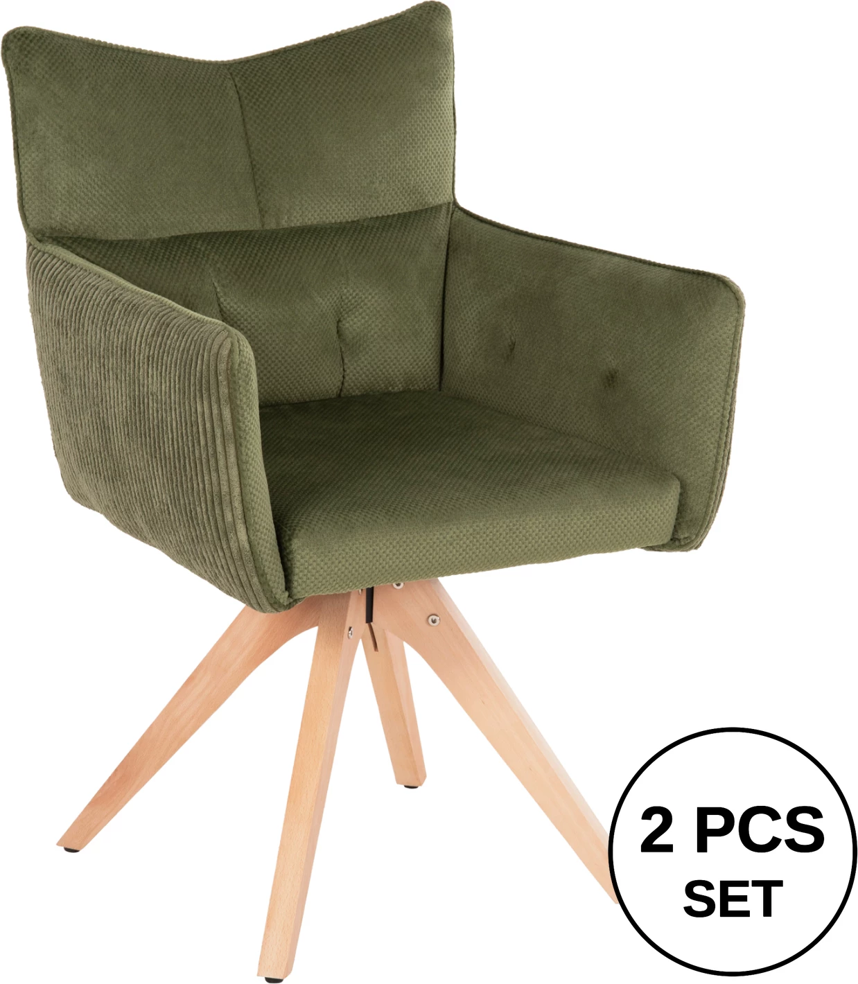 Karrige ngrënieje QUILL FH9843.05, pëlhurë jeshile, këmbë druri ahu, 61x57,5x91H cm., set prej 2 copë