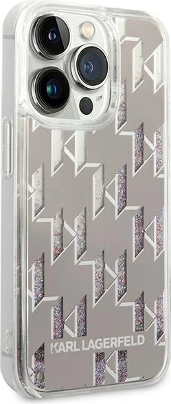 Mbështjellës Karl Lagerfeld KLHCP14LLMNMS për iPhone 14 Pro 6.1", hardcase, Liquid Glitter Monogram, argjendtë
