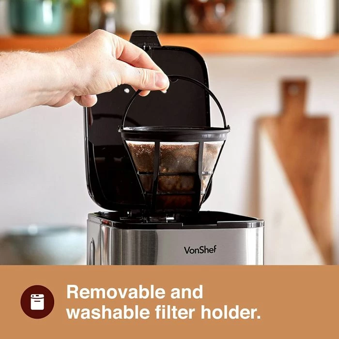 Makinë kafeje filter VONSHEF 2000096, 1.5L, 900W, deri 12 filxhanë, me pjatë ngrohëse, inox/argjendtë