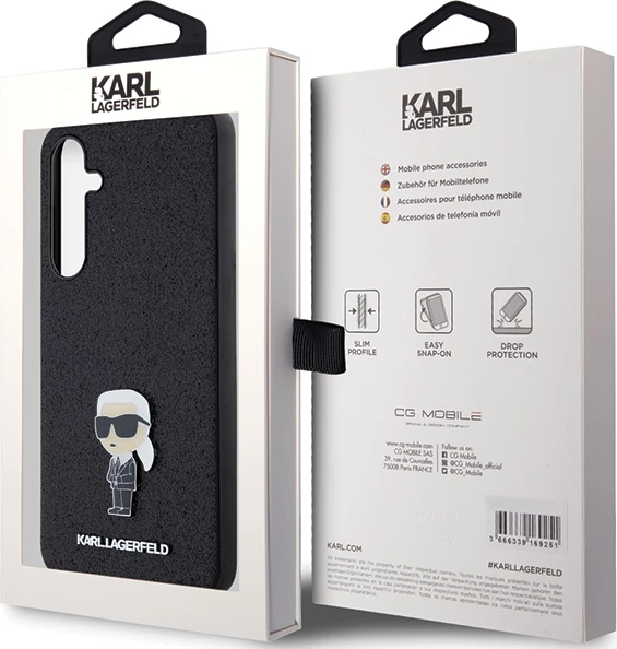Mbështjellës Karl Lagerfeld Fixed Glitter Ikonik Logo Metal Pin për Samsung Galaxy A55, i zi