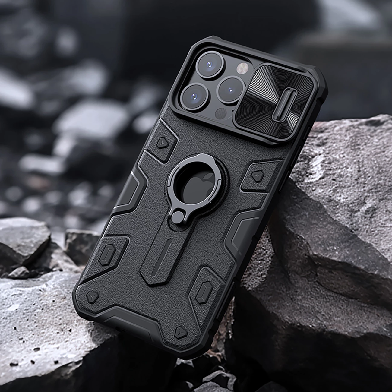 Mbështjellës Nillkin CamShield Armor për iPhone 15 Pro Max, i zi