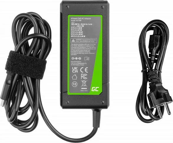 Karikues për laptop Green Cell PRO 65W USB-C PD, 20V 3.25A, i zi