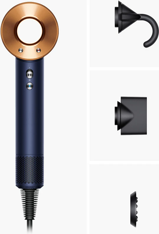 Tharëse flokësh Dyson Supersonic, 1600W, 3 shtojca, natë blu/bakër