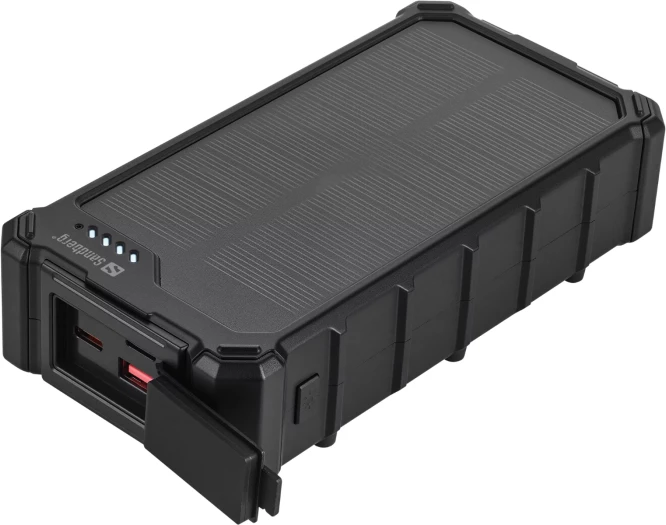Powerbank SANDBERG Solar Powerbank CampLED 20000 20000mAh (74Wh), 2x USB-C + 1x USB-A, PD/PPS/SCP, IP65, me dritë kampingu 200lm, i zi