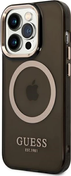 Mbështjellës Guess GUHMP14LHTCMK për iPhone 14 Pro 6.1", i fortë, MagSafe, i zi/me të arta