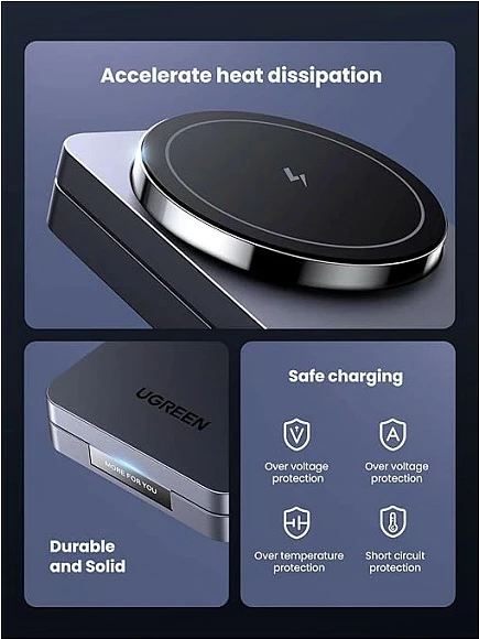 Karikues wireless magnetik Ugreen W528 2-në-1, Qi, i palosshëm, gri