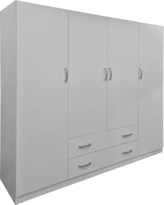 Dollap katërkanatësh me 2 sirtarë, Alvia, i bardhë, 200x51x180cm