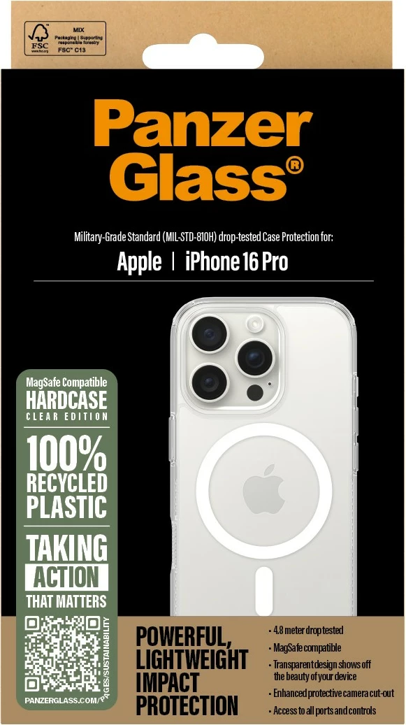 Mbështjellës PanzerGlass HardCase MagSAFE për iPhone 16 Pro, transparent