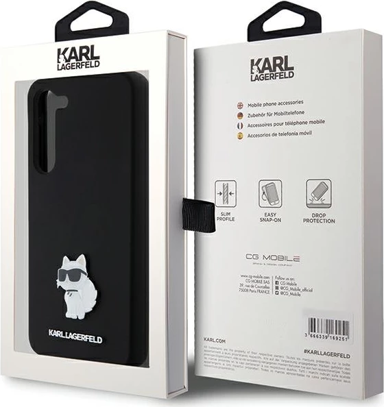 Mbështjellës Karl Lagerfeld Silicone Choupette Metal Pin për Samsung Galaxy S23+, i zi