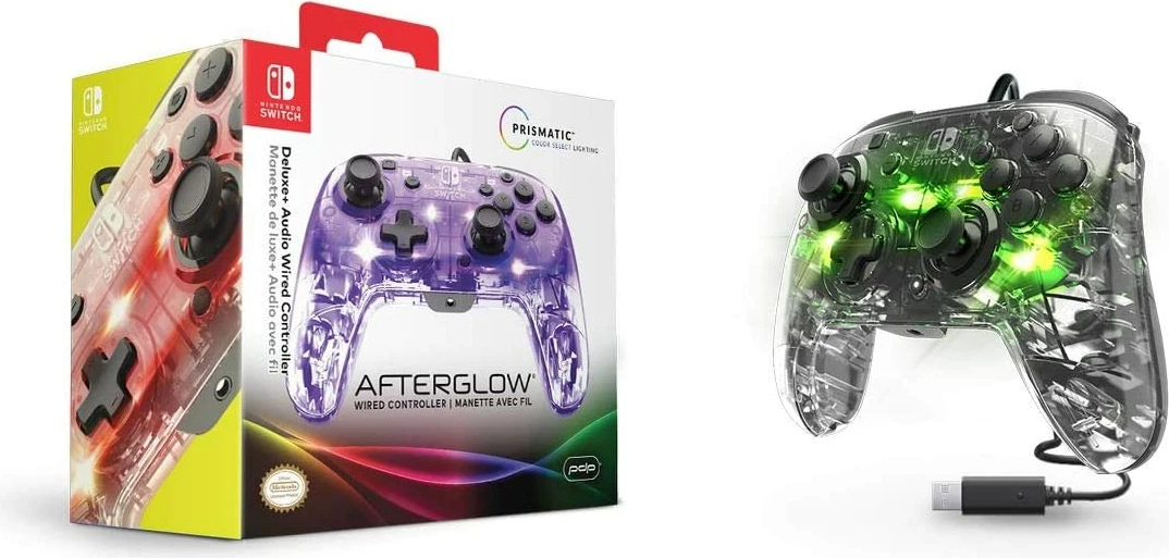 Kontroller i kablluar PDP Afterglow Prismatic Deluxe për Nintendo Switch/Switch 2, RGB, kabllo 3 m, transparent