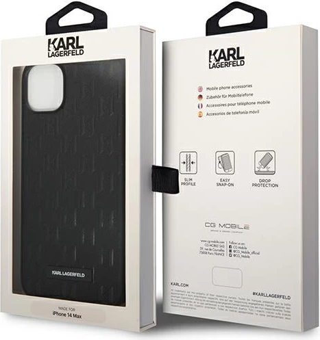 Mbështjellës Karl Lagerfeld KLHCP14MSAKLHPK për iPhone 14 Plus 6.7", Saffiano Mono Metal Logo, i zi