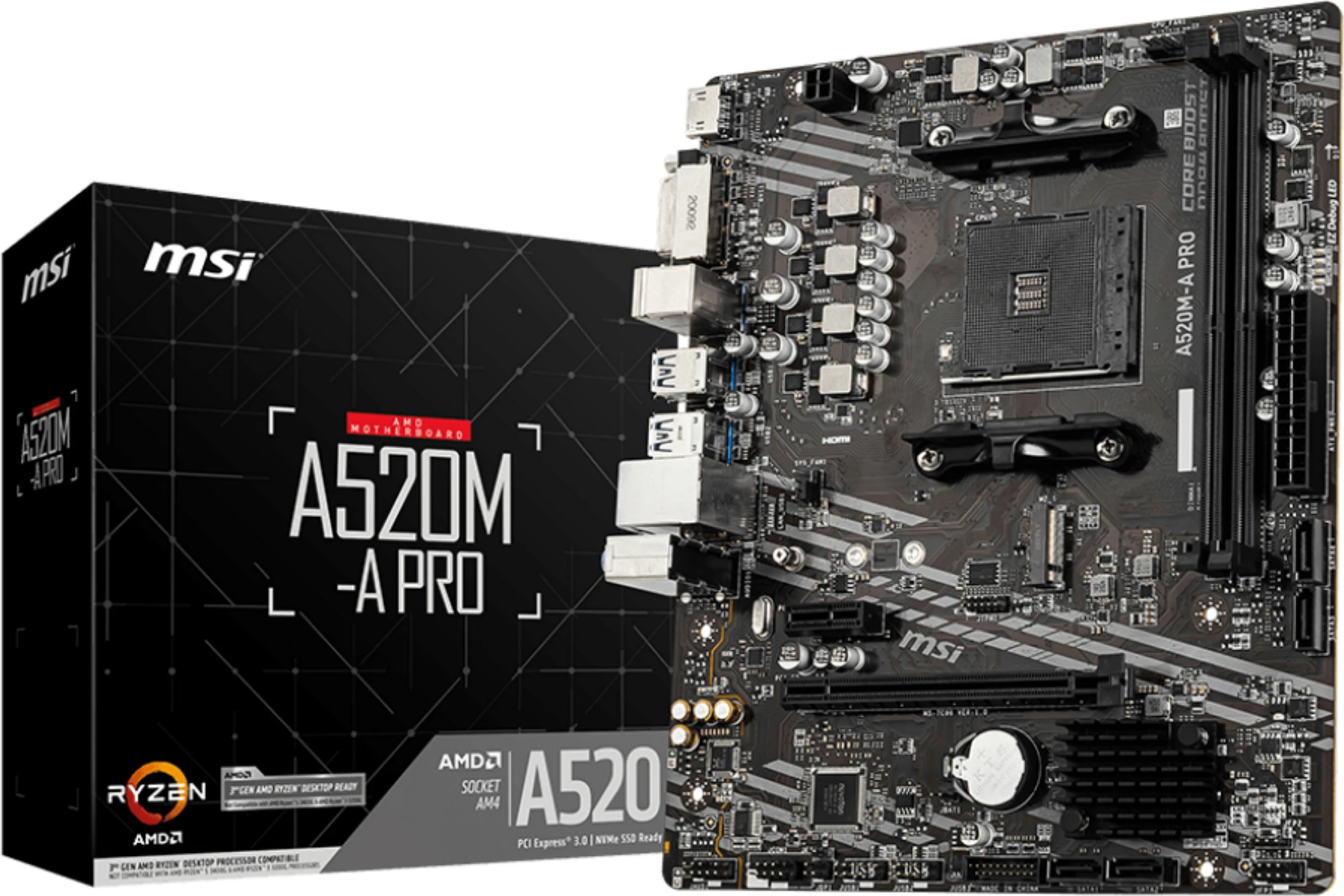Pllakë amë MSI A520M-A PRO, Socket AM4, 64 GB, micro ATX